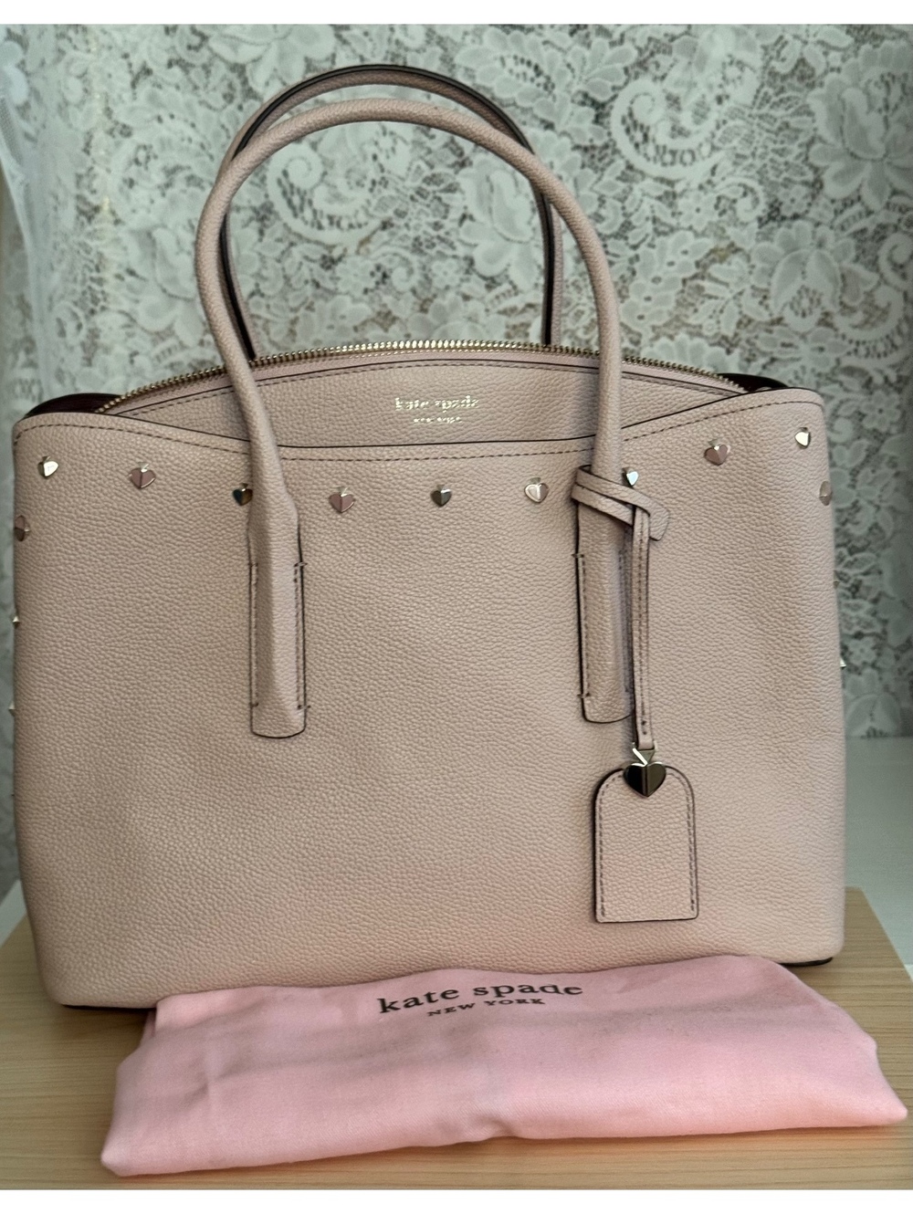 Kate Spade Pink Spade Stud Leather Satchel Crossbody Bag Dust Bag